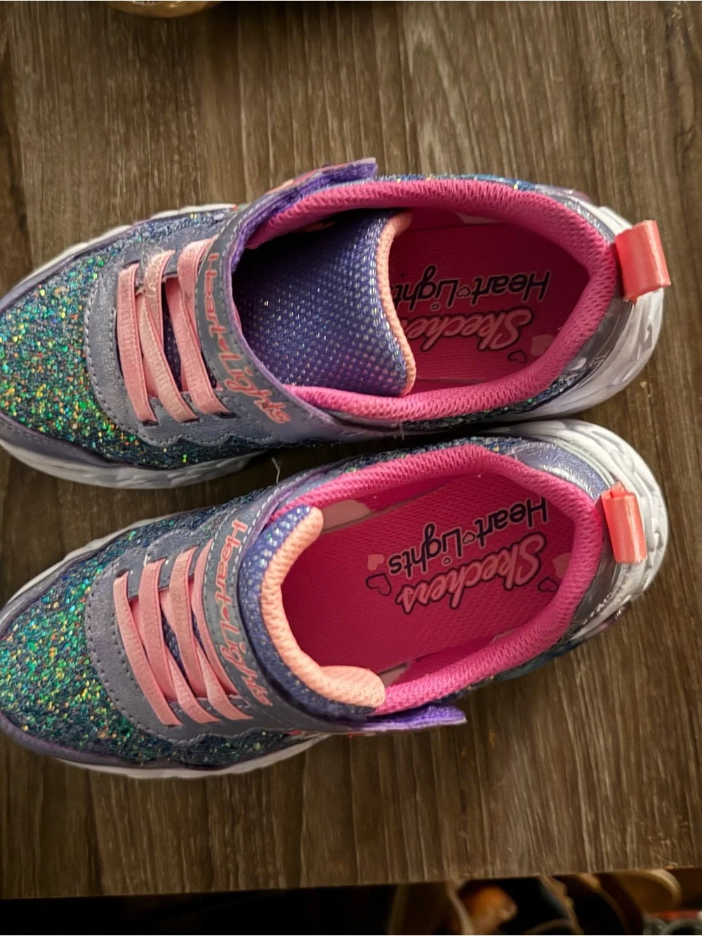 Skechers Kids Glitter Heart Lights Slip-On Sneakers - Pink, Purple, Teal